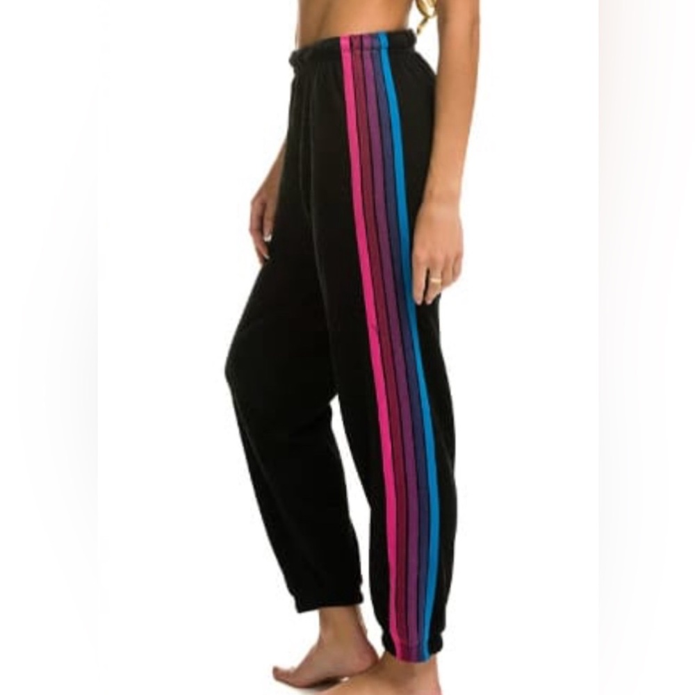 Aviator Nation 5 STRIPE SWEATPANTS - BLACK // PINK PURPLE size XS